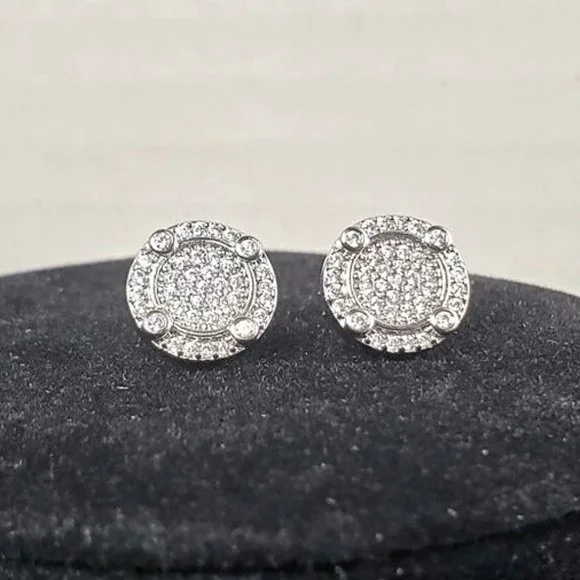 Solid 925 Sterling Silver 2ct Diamond Mens Stud Earrings Studs Stamped Jewelry